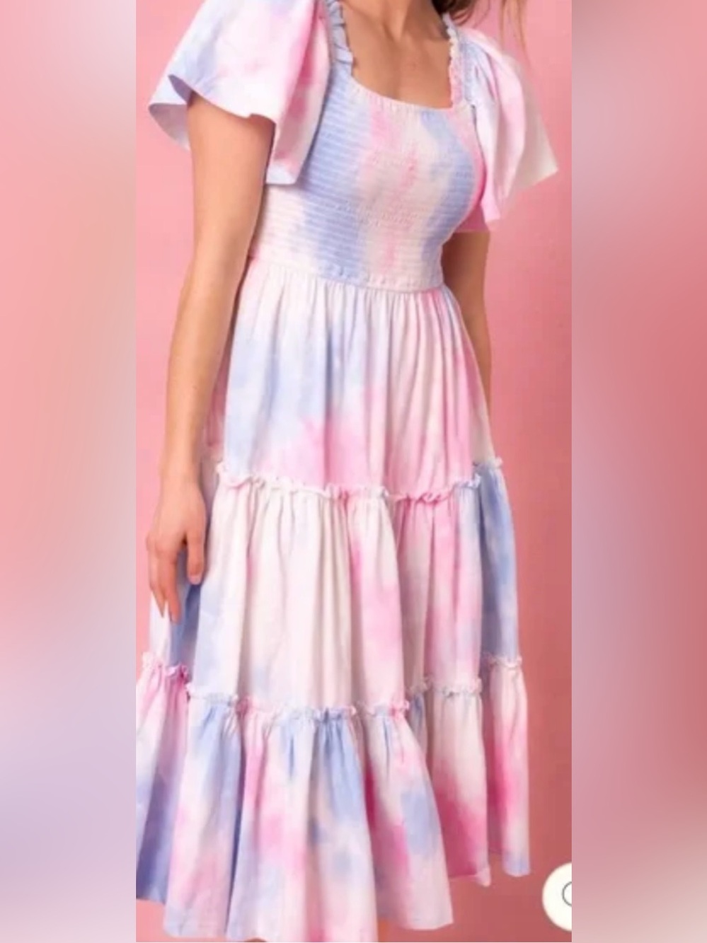 Ivy City Co Tie-Dye Midi Dress - Pink & Light Blue PERFECT FOR GENDER REVEAL! - Picture 2 of 8